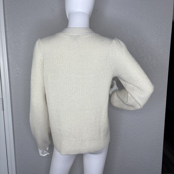 TALBOTS Cardigan Sweater Shimmer Glitter Wool Blend Ivory Neutral Size M - Picture 3 of 7
